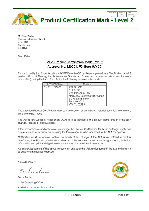We are thrilled to announce that Phoenix Lubricants is the first Australian Lubricant supplier to be certified by the ALA